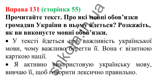 Відповідь до вправи 131, сторінка 55 - ГДЗ Українська мова 5 клас Голуб 2022