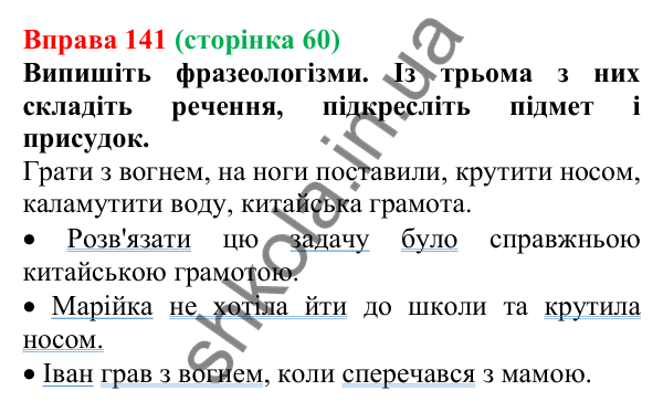 Відповідь до вправи 141, сторінка 60 - ГДЗ Українська мова 5 клас Голуб 2022