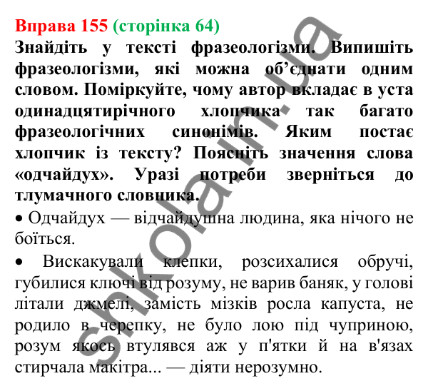 Відповідь до вправи 155, сторінка 64 - ГДЗ Українська мова 5 клас Голуб 2022