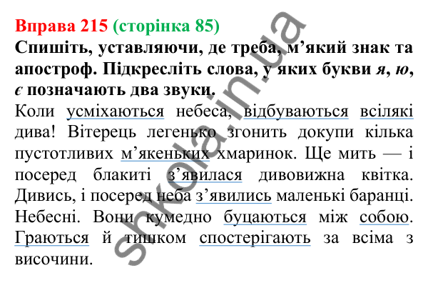 Відповідь до вправи 215, сторінка 85 - ГДЗ Українська мова 5 клас Голуб 2022