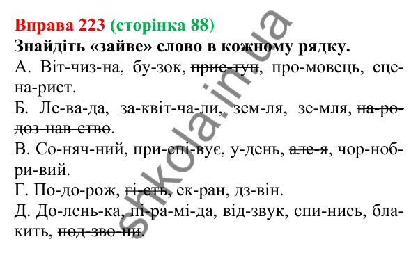 Відповідь до вправи 223, сторінка 88 - ГДЗ Українська мова 5 клас Голуб 2022