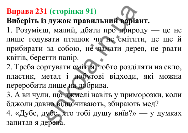 Відповідь до вправи 231, сторінка 91 - ГДЗ Українська мова 5 клас Голуб 2022