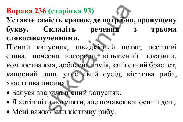 Відповідь до вправи 236, сторінка 93 - ГДЗ Українська мова 5 клас Голуб 2022