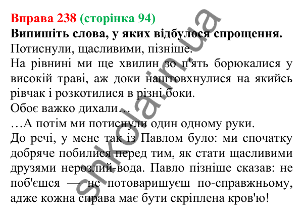 Відповідь до вправи 238, сторінка 94 - ГДЗ Українська мова 5 клас Голуб 2022