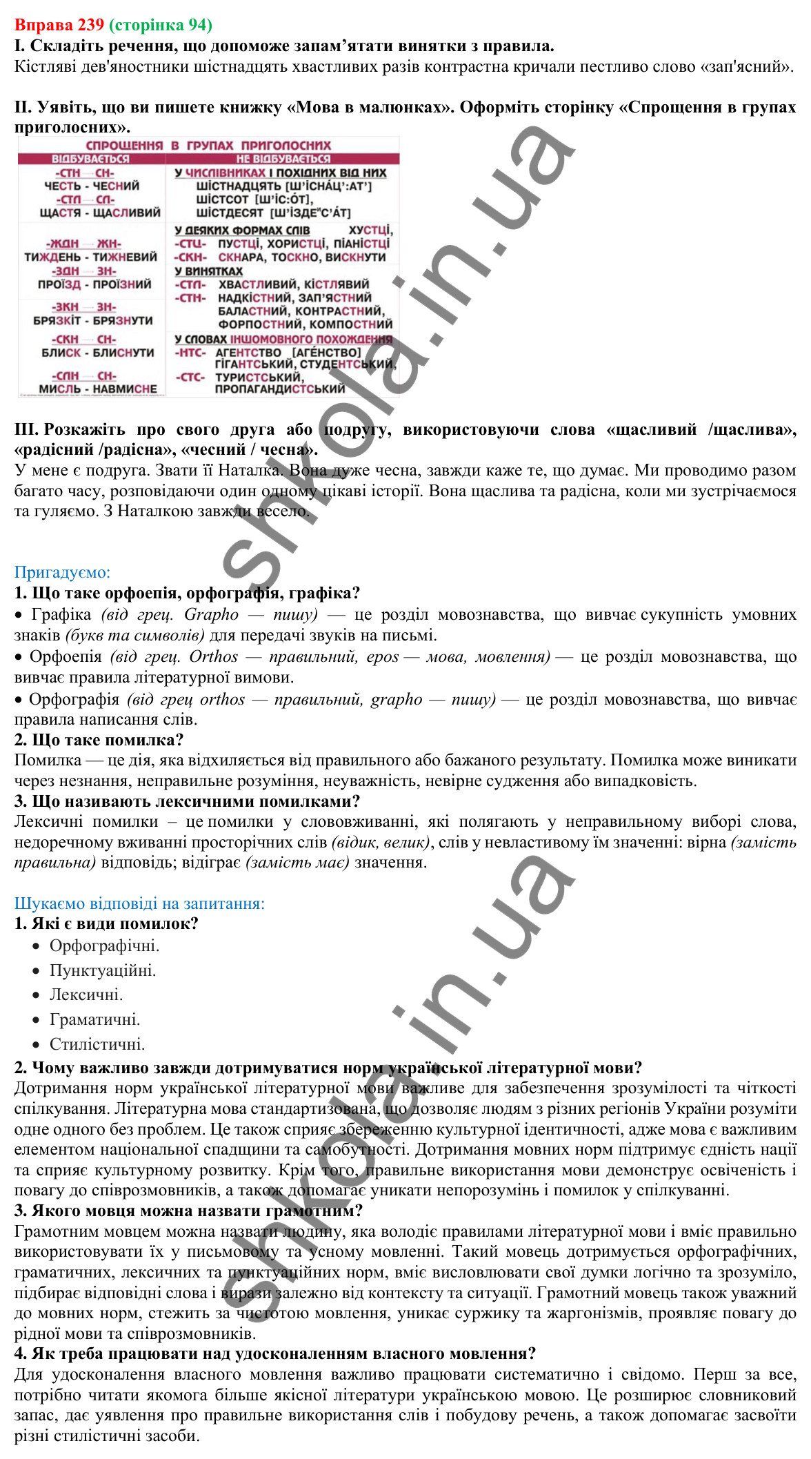 Відповідь до вправи 239, сторінка 94 - ГДЗ Українська мова 5 клас Голуб 2022