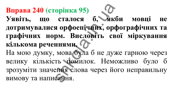 Відповідь до вправи 240, сторінка 95 - ГДЗ Українська мова 5 клас Голуб 2022