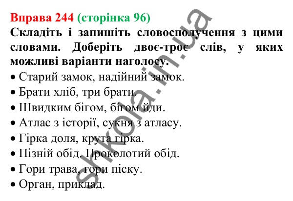 Відповідь до вправи 244, сторінка 96 - ГДЗ Українська мова 5 клас Голуб 2022