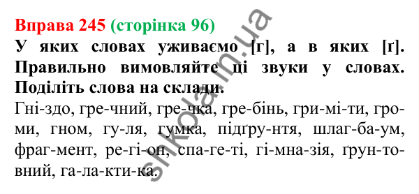 Відповідь до вправи 245, сторінка 96 - ГДЗ Українська мова 5 клас Голуб 2022
