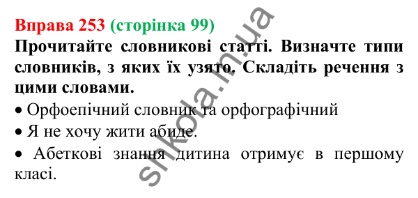 Відповідь до вправи 253, сторінка 99 - ГДЗ Українська мова 5 клас Голуб 2022