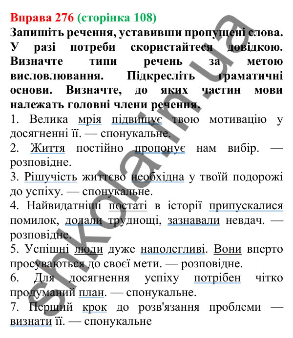 Відповідь до вправи 276, сторінка 108 - ГДЗ Українська мова 5 клас Голуб 2022