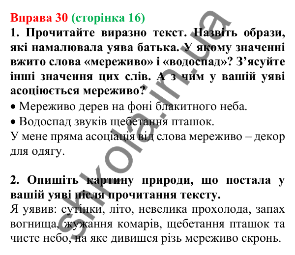 Відповідь до вправи 30, сторінка 16 - ГДЗ Українська мова 5 клас Голуб 2022