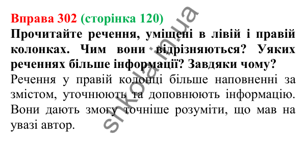 Відповідь до вправи 302, сторінка 120 - ГДЗ Українська мова 5 клас Голуб 2022