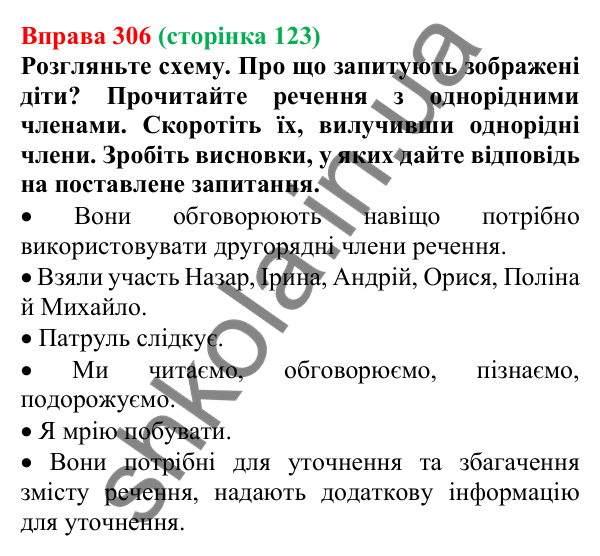 Відповідь до вправи 306, сторінка 123 - ГДЗ Українська мова 5 клас Голуб 2022