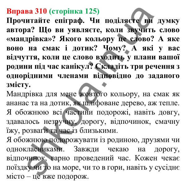 Відповідь до вправи 310, сторінка 125 - ГДЗ Українська мова 5 клас Голуб 2022