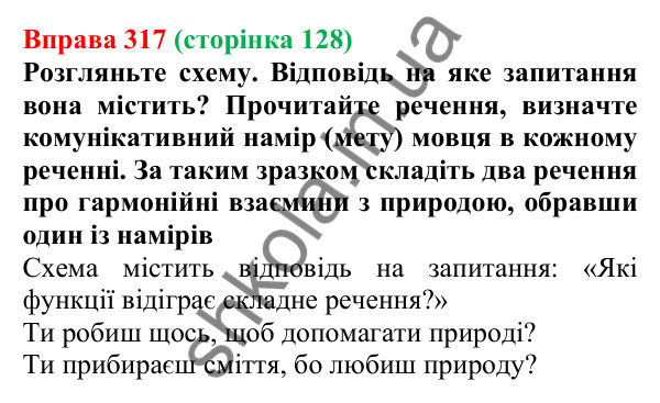 Відповідь до вправи 317, сторінка 128 - ГДЗ Українська мова 5 клас Голуб 2022