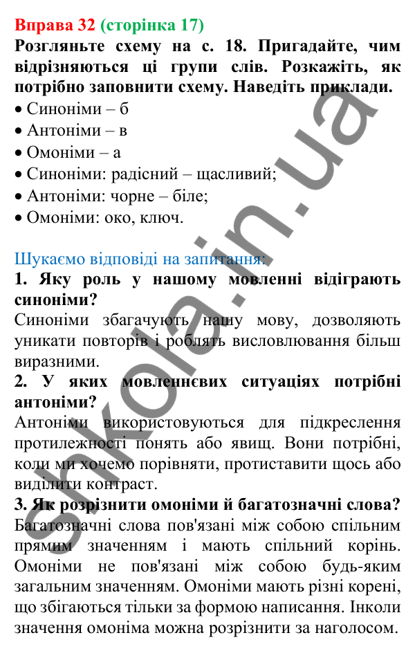 Відповідь до вправи 32, сторінка 17 - ГДЗ Українська мова 5 клас Голуб 2022