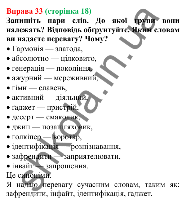 Відповідь до вправи 33, сторінка 18 - ГДЗ Українська мова 5 клас Голуб 2022