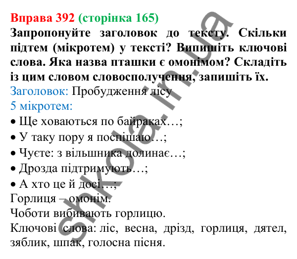 Відповідь до вправи 392, сторінка 165 - ГДЗ Українська мова 5 клас Голуб 2022
