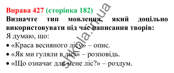 Відповідь до вправи 427, сторінка 182 - ГДЗ Українська мова 5 клас Голуб 2022