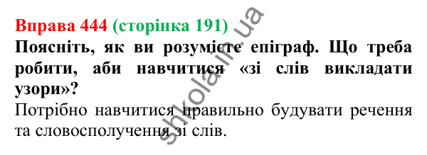 Відповідь до вправи 444, сторінка 191 - ГДЗ Українська мова 5 клас Голуб 2022
