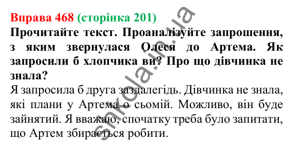 Відповідь до вправи 468, сторінка 201 - ГДЗ Українська мова 5 клас Голуб 2022