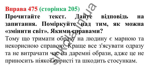 Відповідь до вправи 475, сторінка 205 - ГДЗ Українська мова 5 клас Голуб 2022
