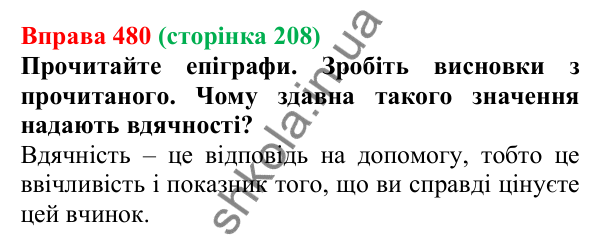 Відповідь до вправи 480, сторінка 208 - ГДЗ Українська мова 5 клас Голуб 2022