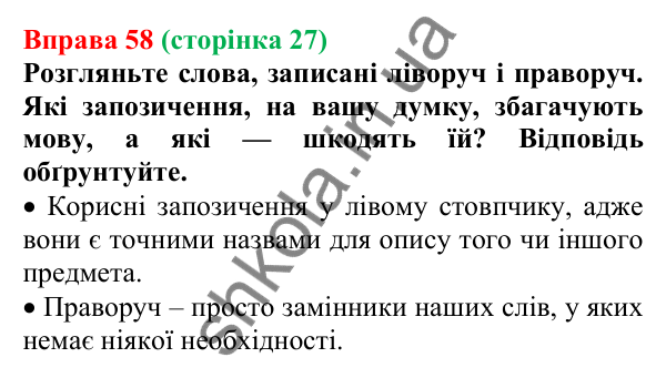 Відповідь до вправи 58, сторінка 27 - ГДЗ Українська мова 5 клас Голуб 2022