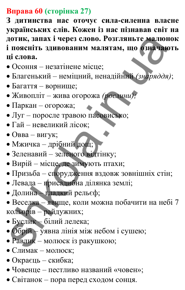 Відповідь до вправи 60, сторінка 27 - ГДЗ Українська мова 5 клас Голуб 2022