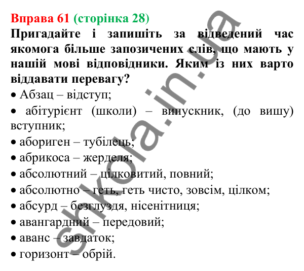 Відповідь до вправи 61, сторінка 28 - ГДЗ Українська мова 5 клас Голуб 2022