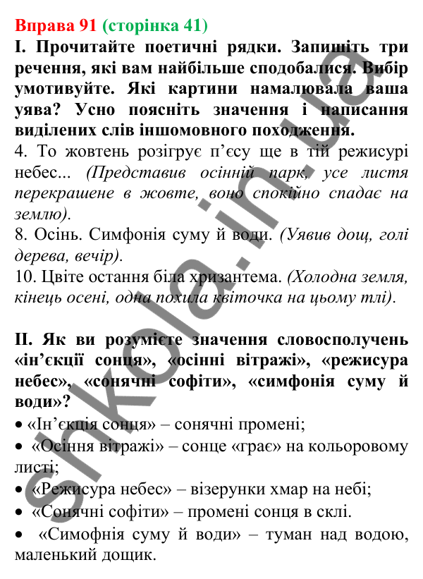 Відповідь до вправи 91, сторінка 41 - ГДЗ Українська мова 5 клас Голуб 2022
