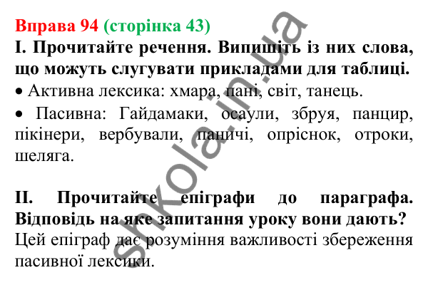 Відповідь до вправи 94, сторінка 43 - ГДЗ Українська мова 5 клас Голуб 2022