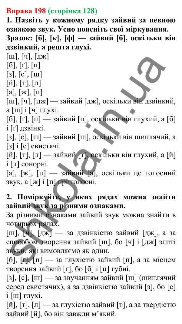 Відповідь до вправи 198, сторінка 128 - ГДЗ Українська мова 5 клас Літвінова 2022