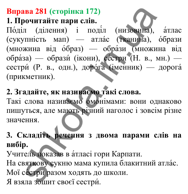 Відповідь до вправи 281, сторінка 172 - ГДЗ Українська мова 5 клас Літвінова 2022