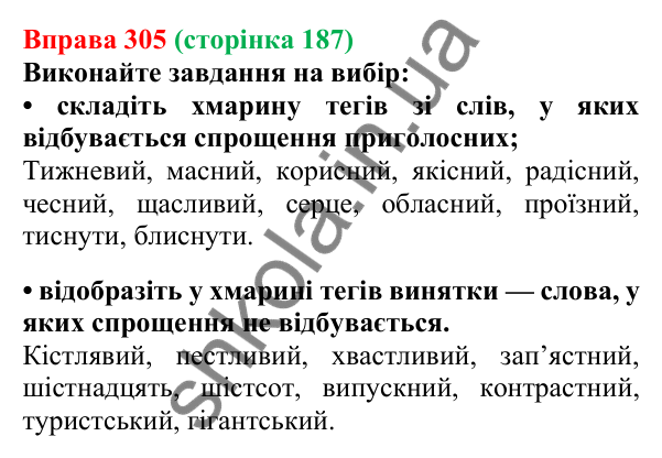 Відповідь до вправи 305, сторінка 187 - ГДЗ Українська мова 5 клас Літвінова 2022