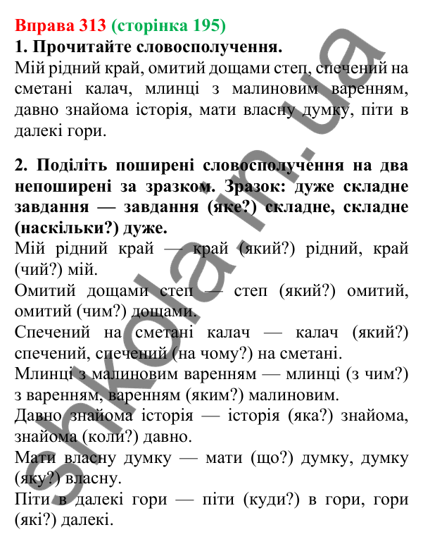 Відповідь до вправи 313, сторінка 195 - ГДЗ Українська мова 5 клас Літвінова 2022
