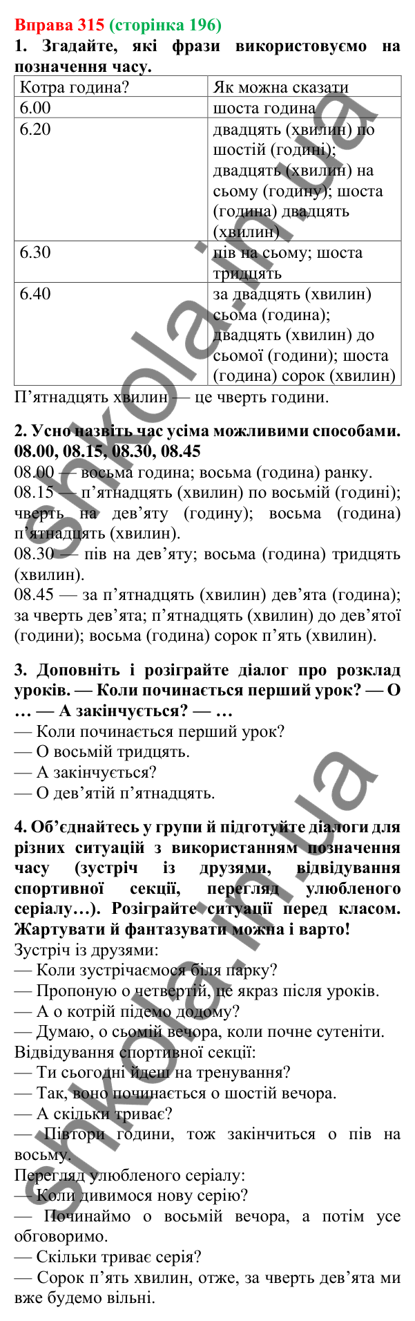 Відповідь до вправи 315, сторінка 196 - ГДЗ Українська мова 5 клас Літвінова 2022