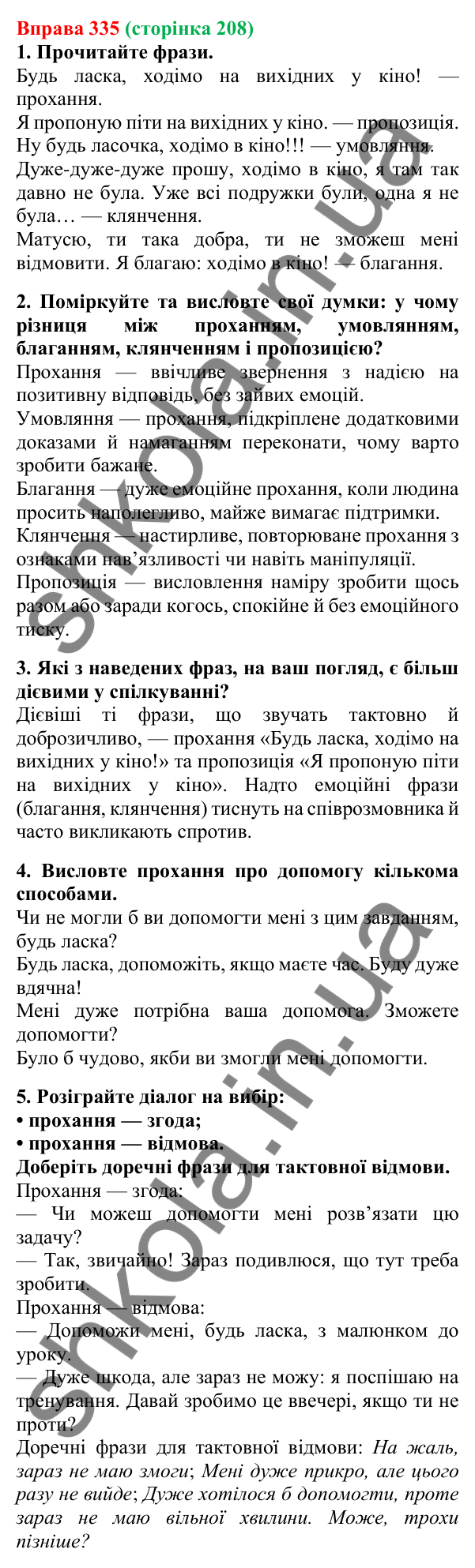 Відповідь до вправи 335, сторінка 208 - ГДЗ Українська мова 5 клас Літвінова 2022