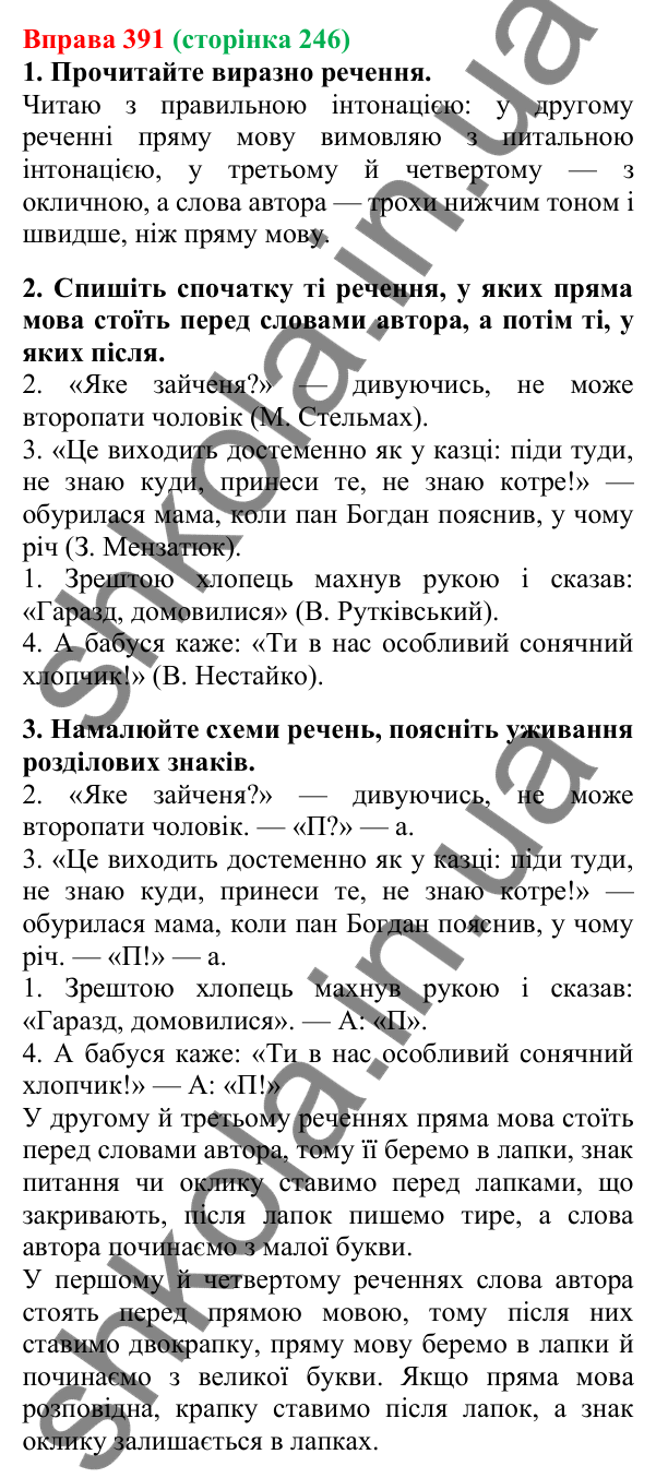 Відповідь до вправи 391, сторінка 246 - ГДЗ Українська мова 5 клас Літвінова 2022