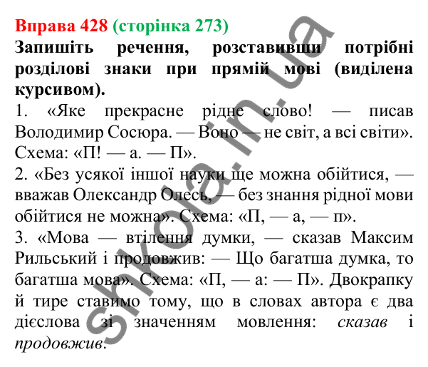 Відповідь до вправи 428, сторінка 273 - ГДЗ Українська мова 5 клас Літвінова 2022