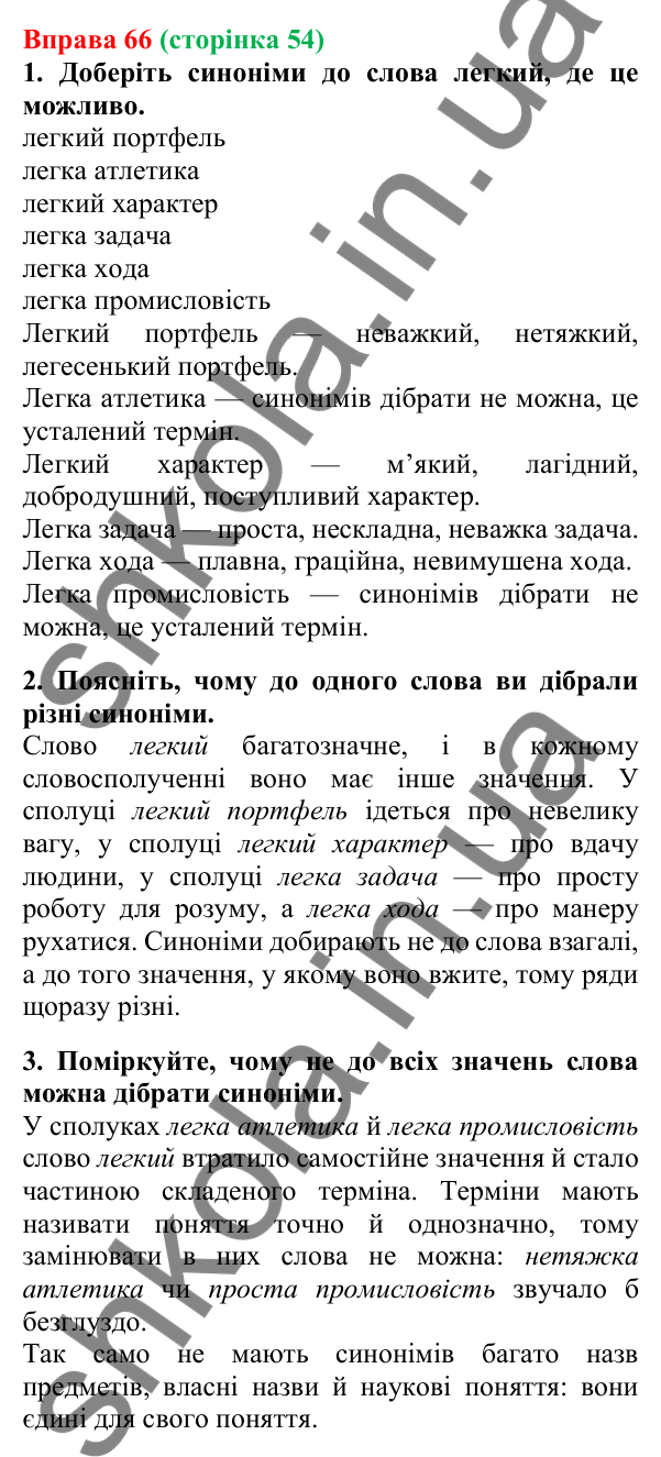 Відповідь до вправи 66, сторінка 54 - ГДЗ Українська мова 5 клас Літвінова 2022