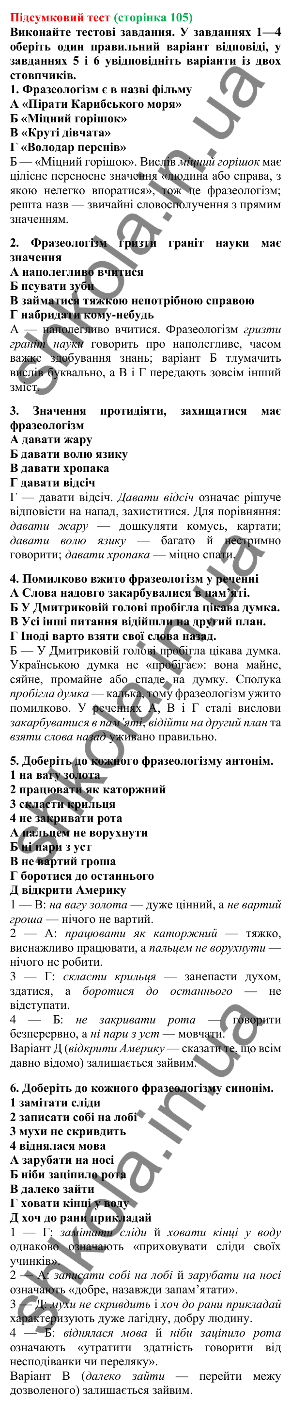 Підсумковий тест (сторінка 105) - ГДЗ Українська мова 5 клас Літвінова 2022