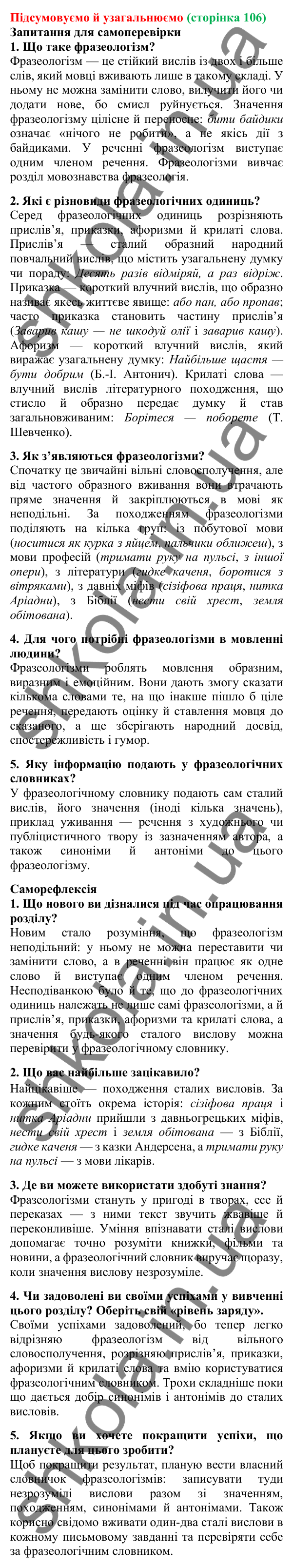 Підсумовуємо й узагальнюємо (сторінка 106) - ГДЗ Українська мова 5 клас Літвінова 2022