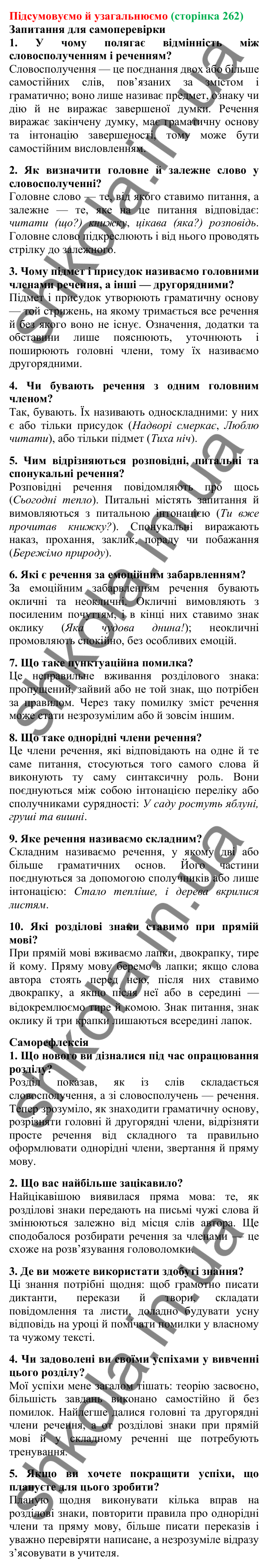 Підсумовуємо й узагальнюємо (сторінка 262) - ГДЗ Українська мова 5 клас Літвінова 2022