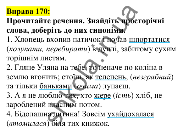 Відповідь до вправи 170, сторінка 100 - ГДЗ Українська мова 5 клас Ворон 2022