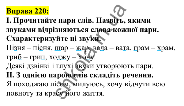 Відповідь до вправи 220, сторінка 122 - ГДЗ Українська мова 5 клас Ворон 2022