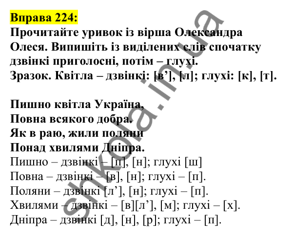 Відповідь до вправи 224, сторінка 123 - ГДЗ Українська мова 5 клас Ворон 2022