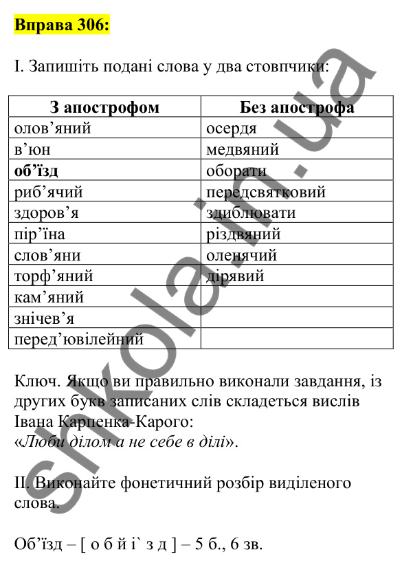 Відповідь до вправи 306, сторінка 159 - ГДЗ Українська мова 5 клас Ворон 2022