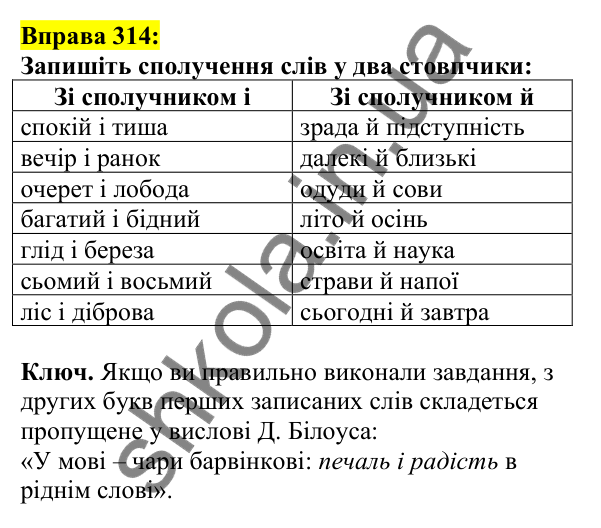 Відповідь до вправи 314, сторінка 163 - ГДЗ Українська мова 5 клас Ворон 2022