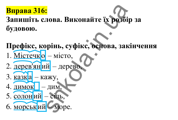 Відповідь до вправи 316, сторінка 164 - ГДЗ Українська мова 5 клас Ворон 2022